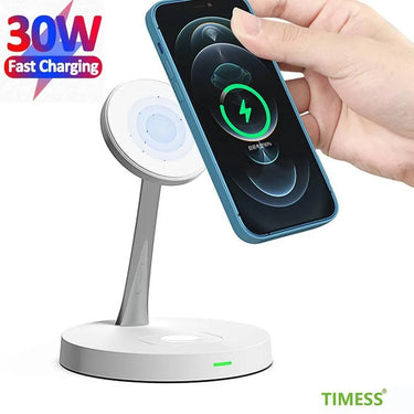 30W Qi Fast Wireless Charger Stand For iPhone 14 13 12/11 Apple Watch 2 in 1 Charging Station for Airpods Pro iWatch With light - TechShopi